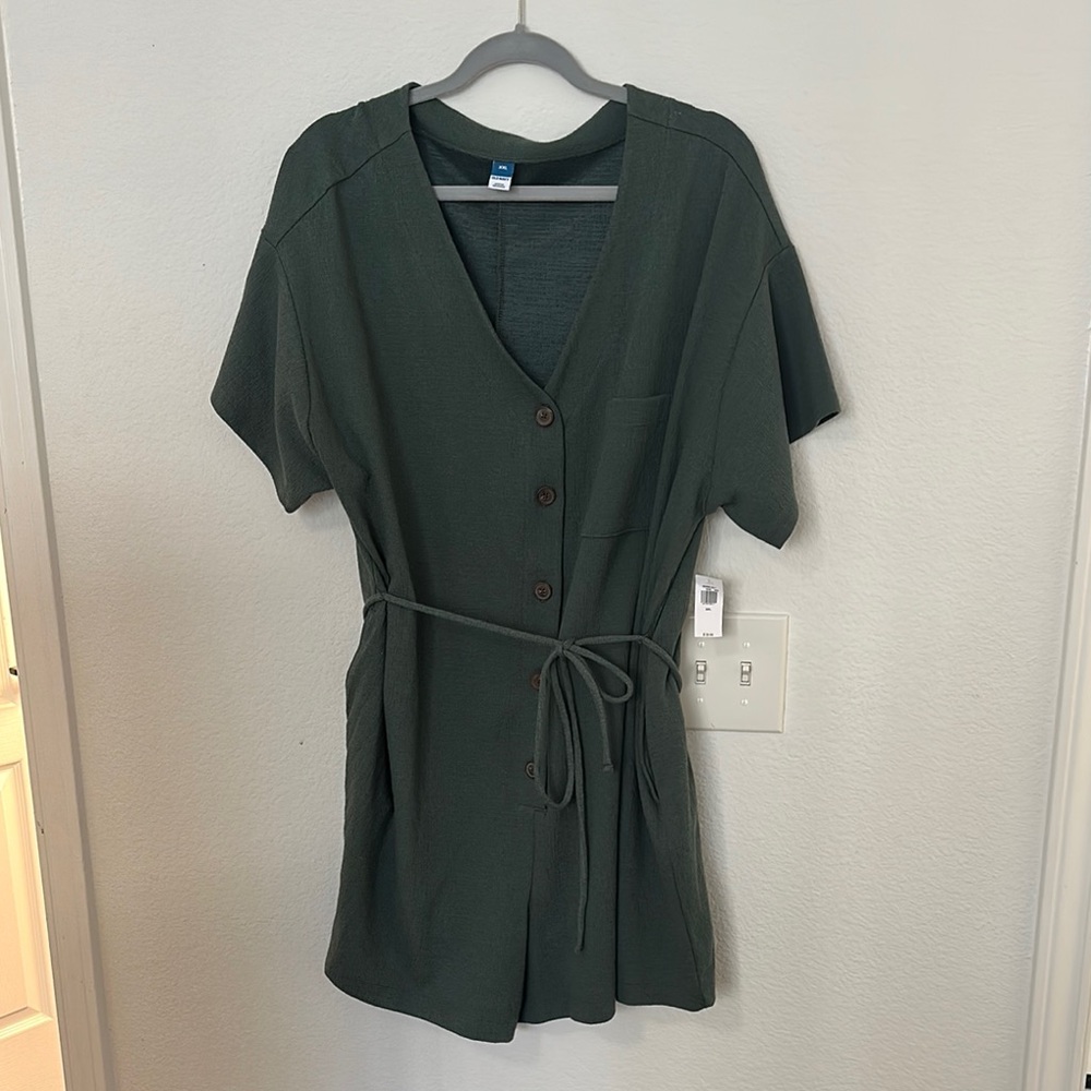 Dark Green Button-Up Romper